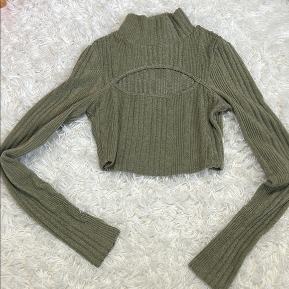 Olive Green Ribbed Knit Crop Sweater | Green Sweater | Cropped Sweater - Picture 1 of 7